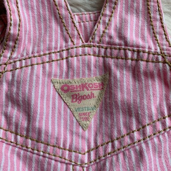OshKosh B’gosh Vintage Pink‎ Pinstripe Butterfly Baby Girl Vestbak Overalls Bibs - Picture 7 of 8